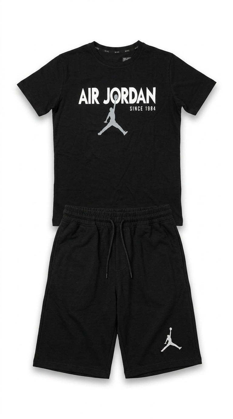 Men’s Black Graphic T-Shirt & Shorts Set | Casual Sportswear