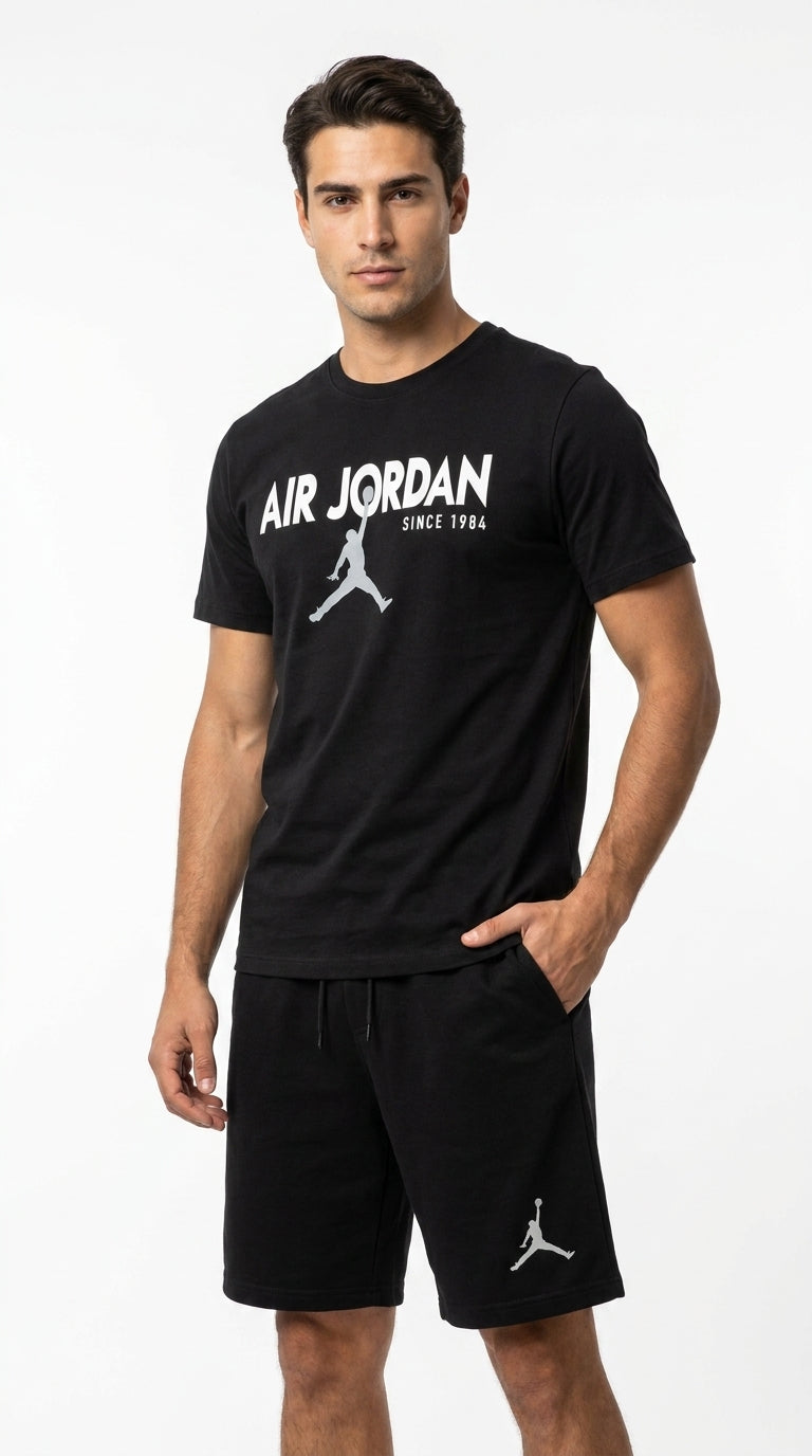 Men’s Black Graphic T-Shirt & Shorts Set | Casual Sportswear