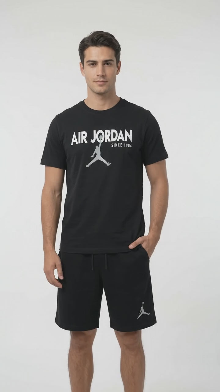 Men’s Black Graphic T-Shirt & Shorts Set | Casual Sportswear